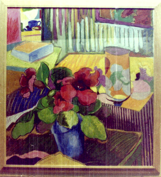 Gloxinnia in Blue Pot.    1977. acrylic  Private Collection