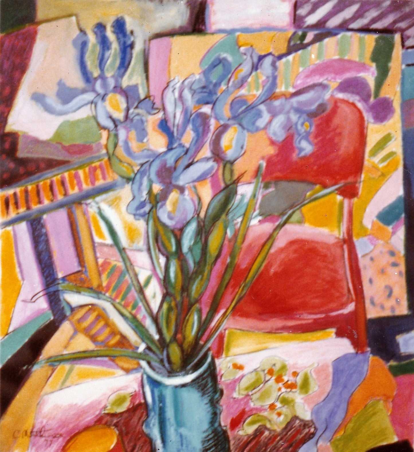 Irises With Red Chair.    1977. Private Collection