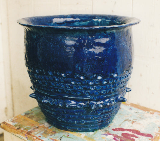 Large blue glazed stoneware planter 1990's