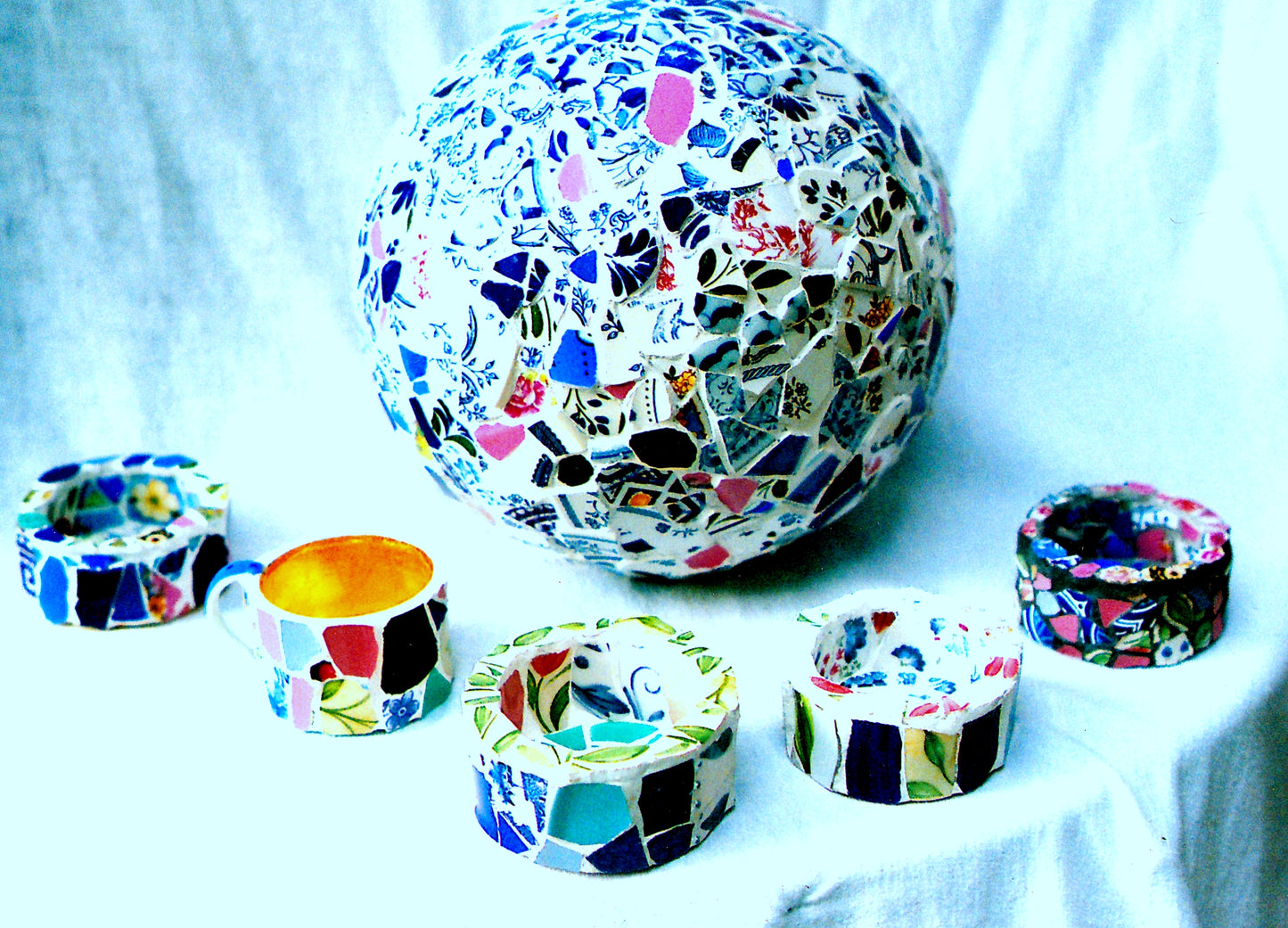 Mosaic Sphere and Salmon Tins 1990's