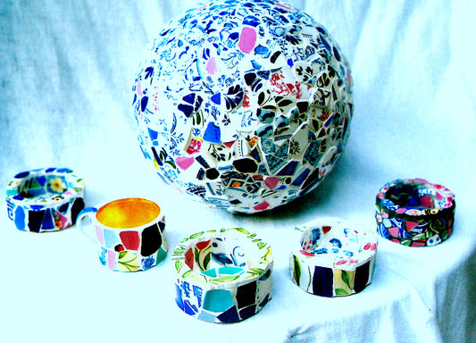 Mosaic Sphere and Salmon Tins 1990's